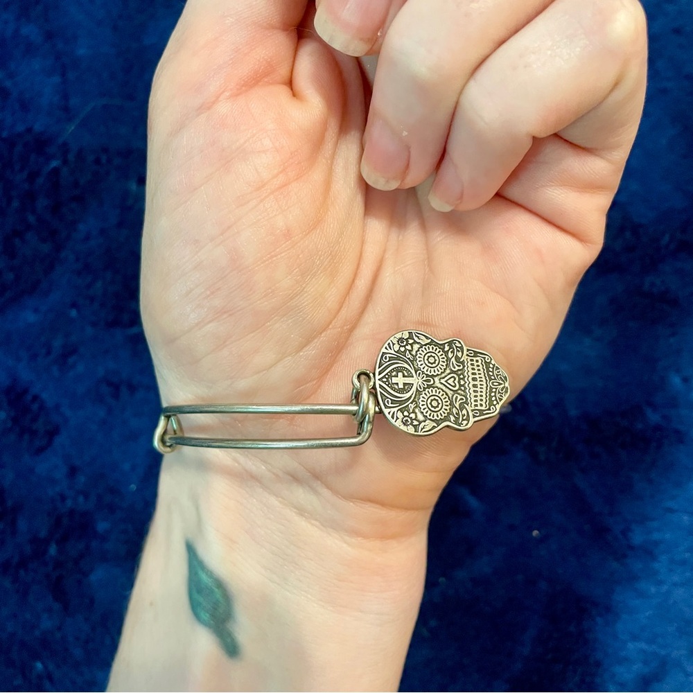 Silver Alex & Ani 2016 Sugar Skull charm bangle bracelet